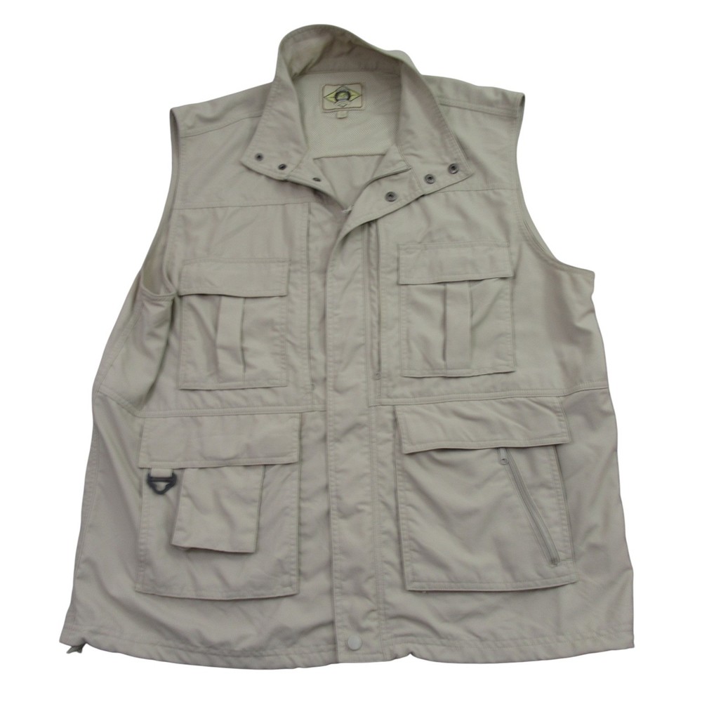 Scully Mens Fishing Vest XL Beige Khaki Full Zip Hook Loop Pockets 100%